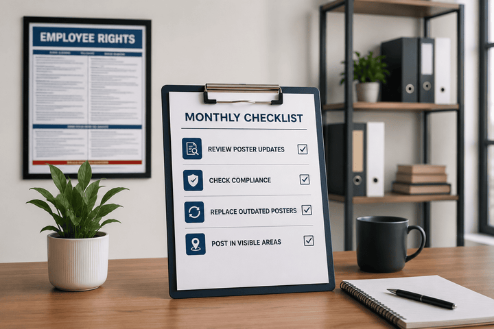 Modern office workspace with checklist